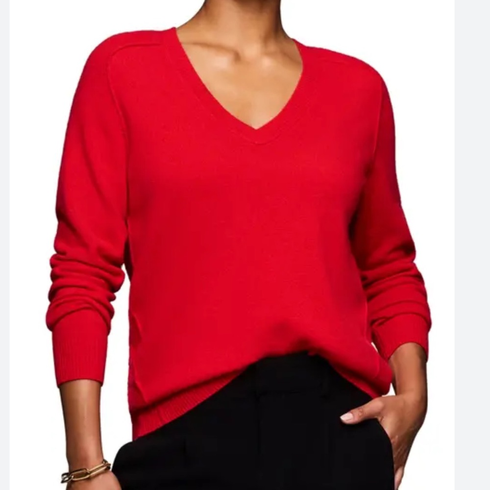 Lands' End V Neck Cashmere Sweater Red